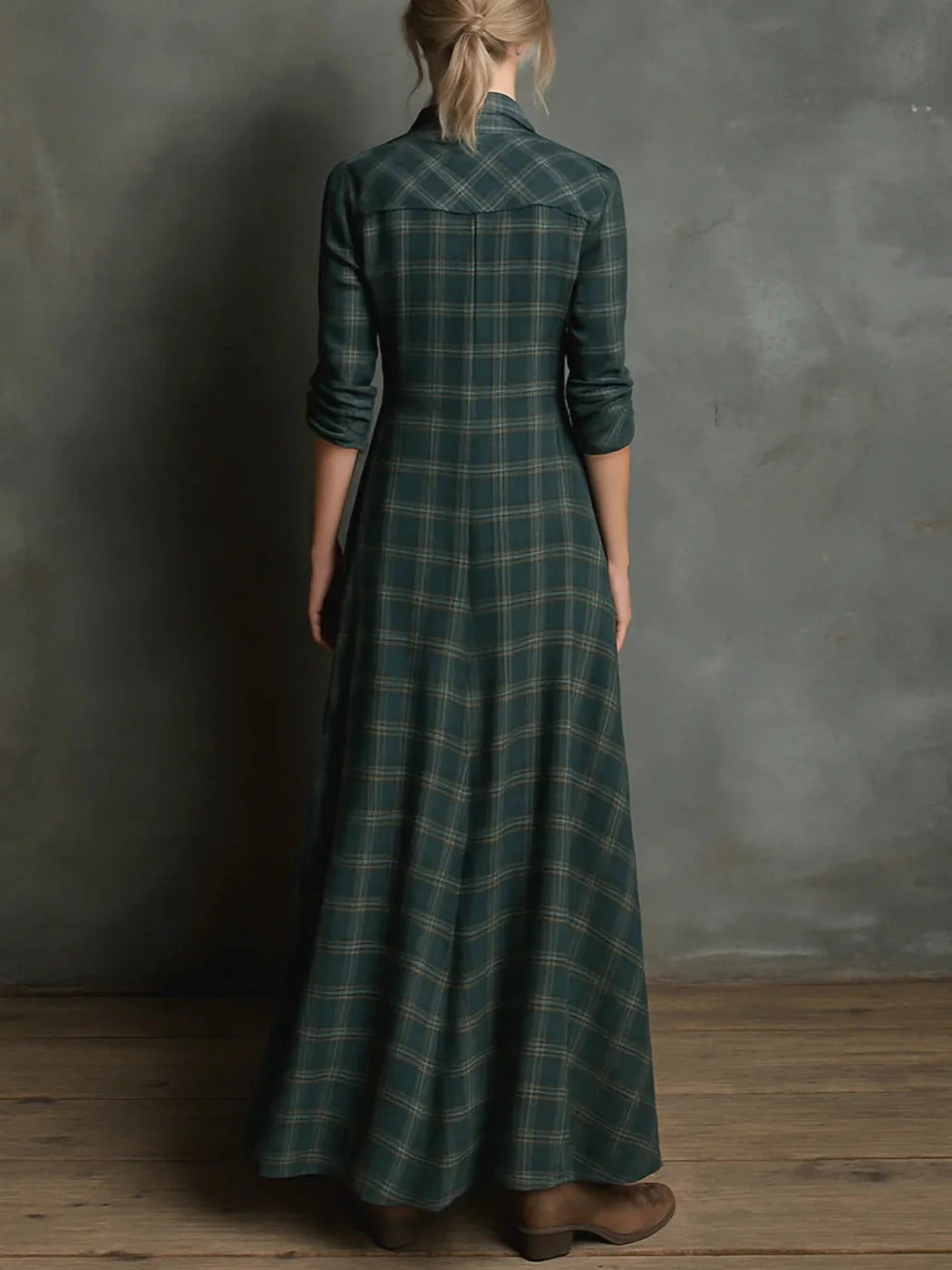 Livia™ - Vestido largo camisero a cuadros elegante