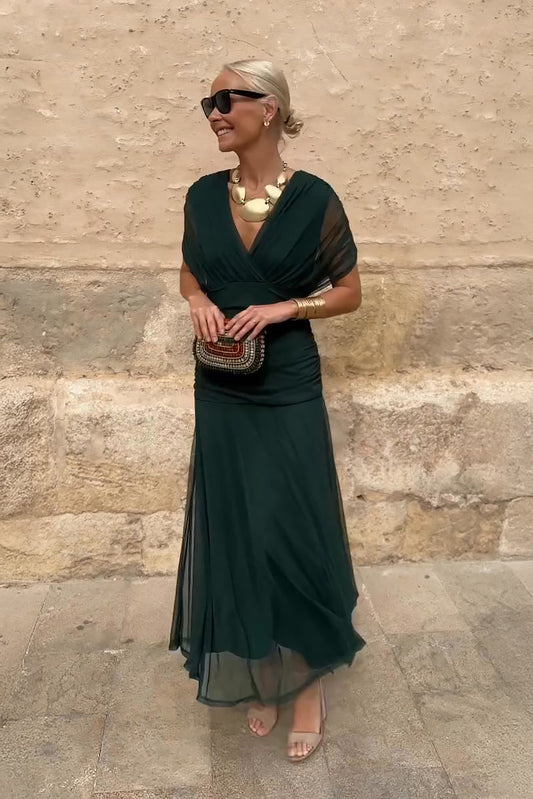 Leire™ – Vestido elegante midi con escote cruzado y caída fluida
